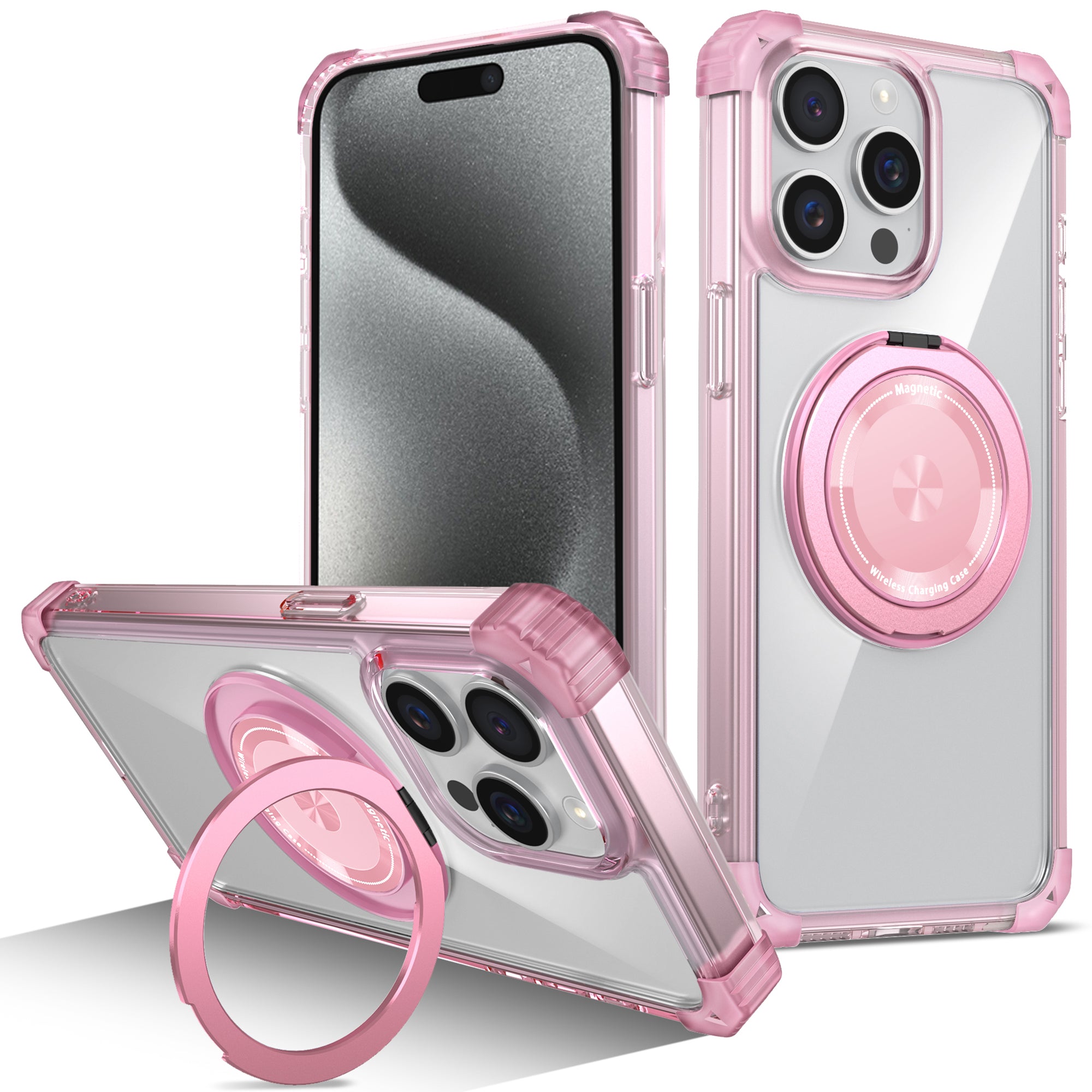 For iPhone 15 Pro Max Magnetic Phone Case PC+TPU Cover with Ring Kickstand For iPhone 15 Pro Max Magnetic Phone Case PC+TPU Cover with Ring Kickstand
